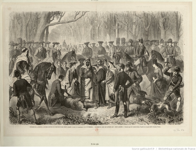 Chasse en forêt de Compiègne donnée en l'honneur des chefs arabes le 29 novembre 1862 - Estampe - © BNF